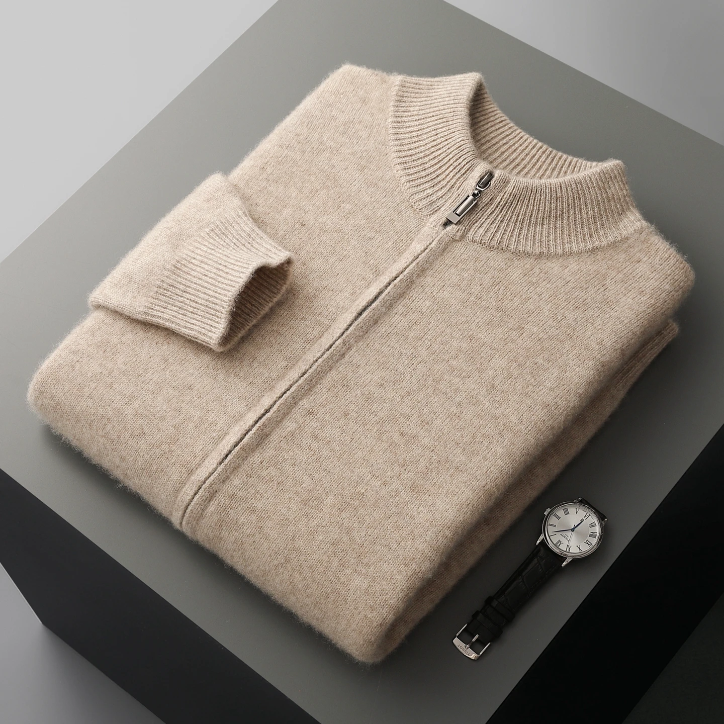 Classy Man 100% Merino Wool Sweater & Trousers Set Autumn Winter Thick Warm Zipper Cardigan Jacket Wide Leg Pants Two Pieces Set