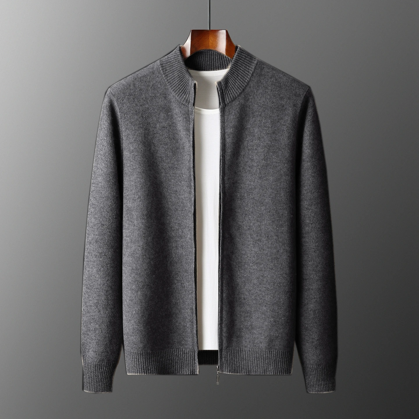 Classy Man 100% Merino Wool Sweater & Trousers Set Autumn Winter Thick Warm Zipper Cardigan Jacket Wide Leg Pants Two Pieces Set