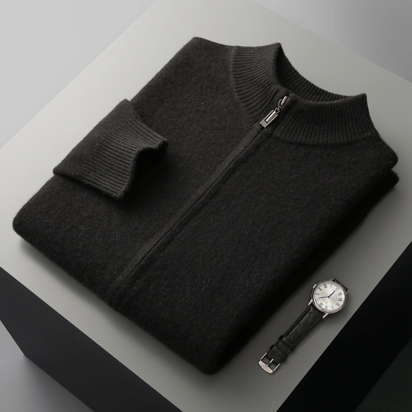 Classy Man 100% Merino Wool Sweater & Trousers Set Autumn Winter Thick Warm Zipper Cardigan Jacket Wide Leg Pants Two Pieces Set