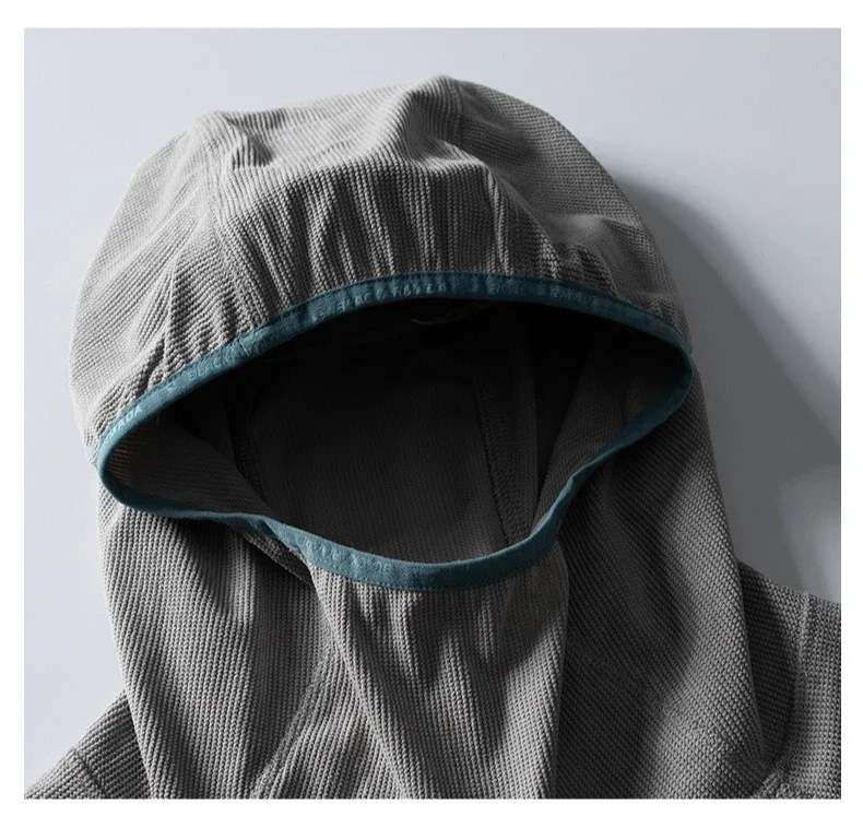 Unisex Lightweight Waffle Grid Hoodie Quick-Dry Long Sleeve T-Shirt Breathable Outdoor Athletic Pullover Top for Spring Autumn