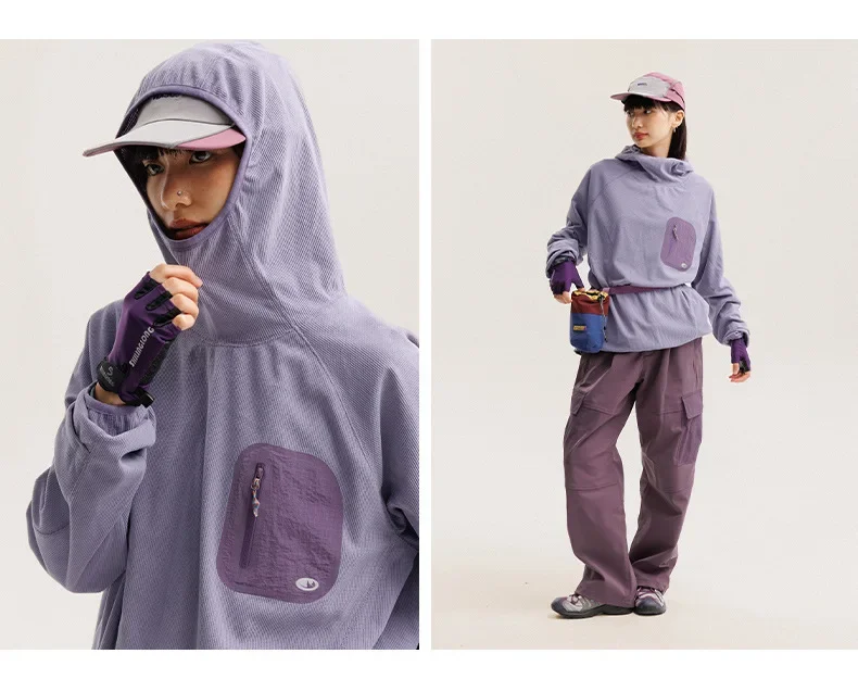 Unisex Lightweight Waffle Grid Hoodie Quick-Dry Long Sleeve T-Shirt Breathable Outdoor Athletic Pullover Top for Spring Autumn