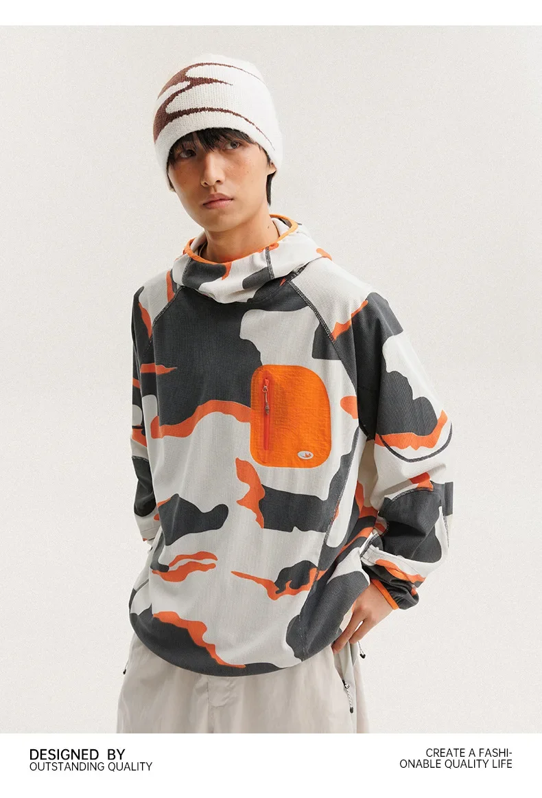 Unisex Lightweight Waffle Grid Hoodie Quick-Dry Long Sleeve T-Shirt Breathable Outdoor Athletic Pullover Top for Spring Autumn