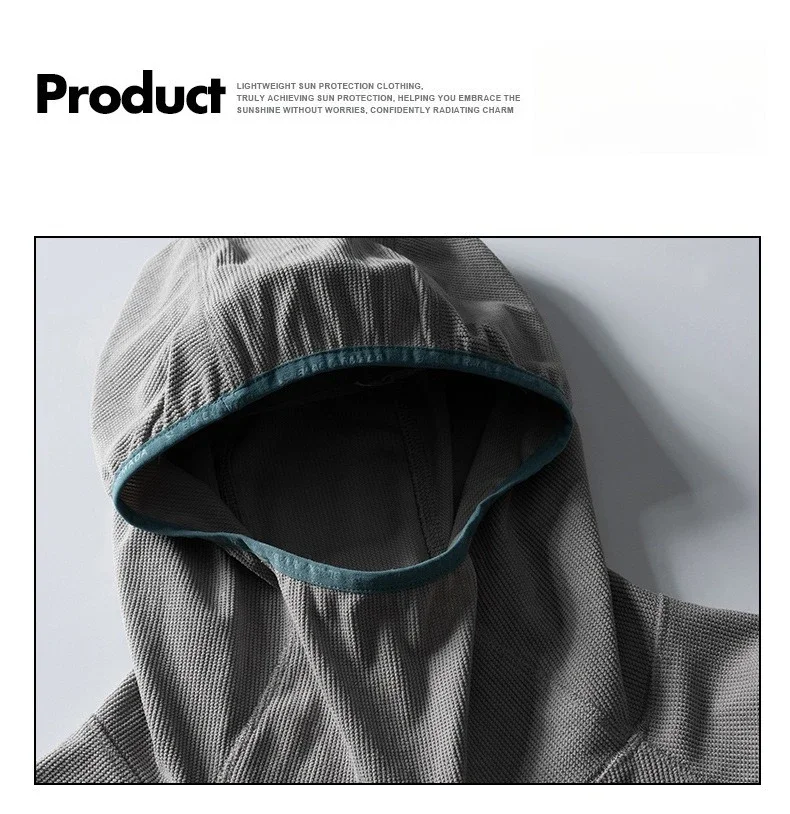 Unisex Lightweight Waffle Grid Hoodie Quick-Dry Long Sleeve T-Shirt Breathable Outdoor Athletic Pullover Top for Spring Autumn