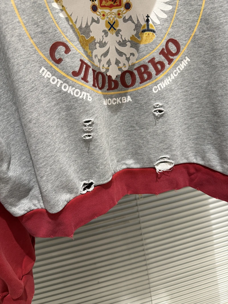 Embroidery War Horse Knight Protocol Index Zipper Hoodie Men Women Double-headed Eagle Print Loose Hole Damaged Loose Pullovers