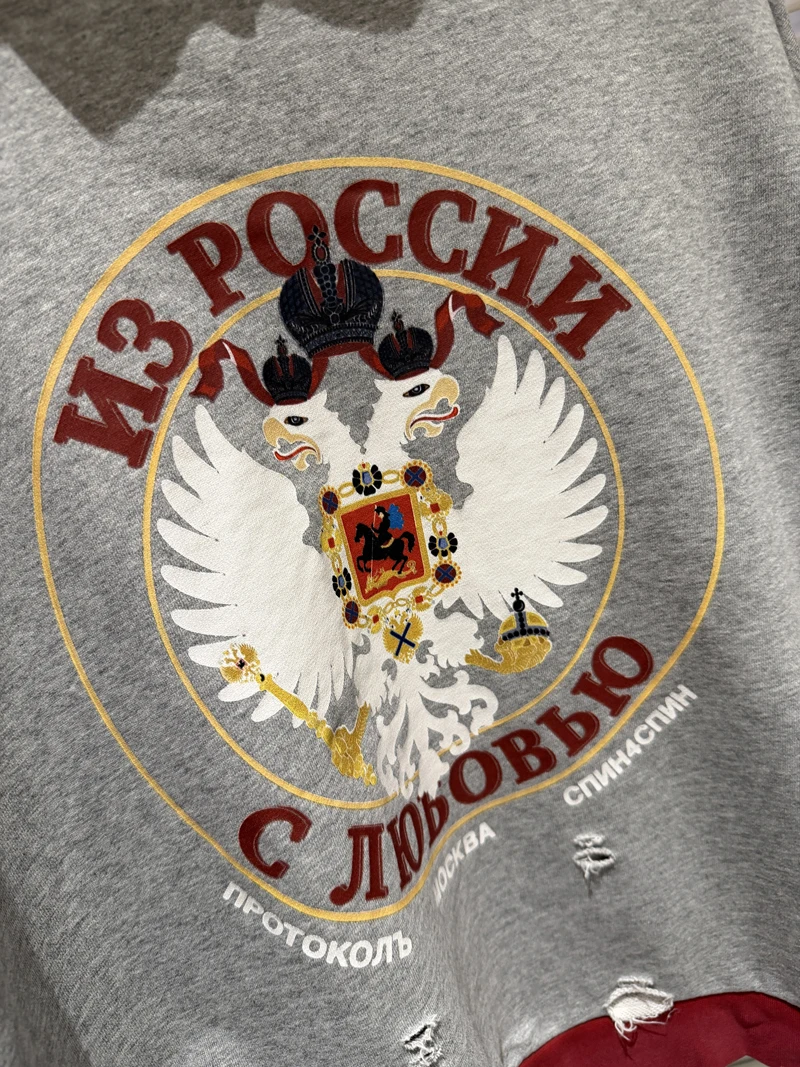 Embroidery War Horse Knight Protocol Index Zipper Hoodie Men Women Double-headed Eagle Print Loose Hole Damaged Loose Pullovers
