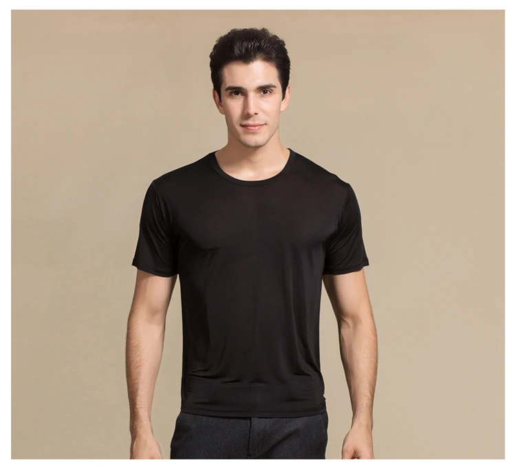 SuyaDream Men T shirt 100%Natural Silk O neck Short Sleeved Chic Solid Tee 2026 New Spring Summer Top White