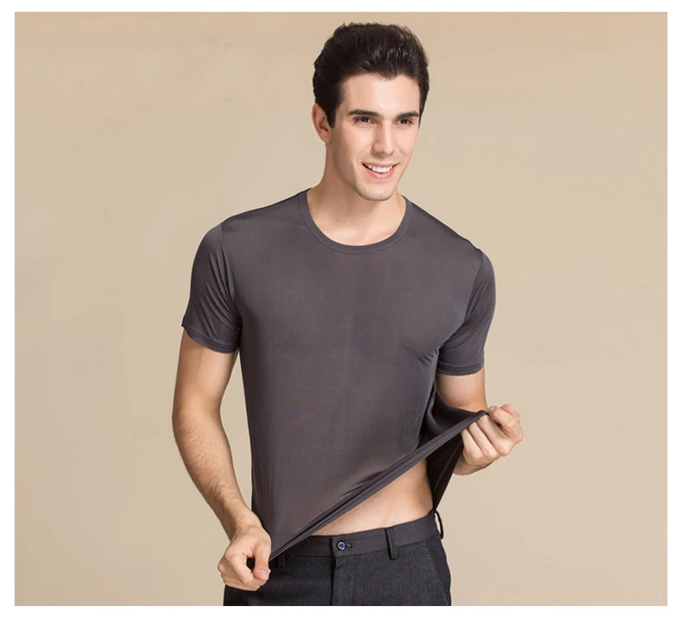 SuyaDream Men T shirt 100%Natural Silk O neck Short Sleeved Chic Solid Tee 2026 New Spring Summer Top White