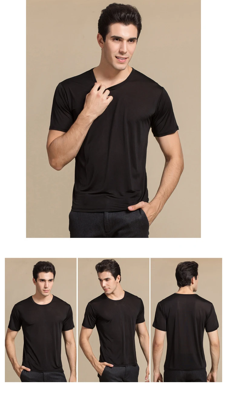 SuyaDream Men T shirt 100%Natural Silk O neck Short Sleeved Chic Solid Tee 2026 New Spring Summer Top White