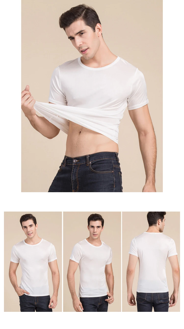 SuyaDream Men T shirt 100%Natural Silk O neck Short Sleeved Chic Solid Tee 2026 New Spring Summer Top White