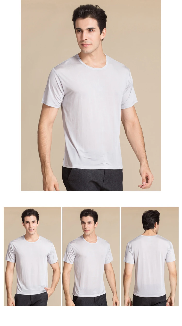 SuyaDream Men T shirt 100%Natural Silk O neck Short Sleeved Chic Solid Tee 2026 New Spring Summer Top White