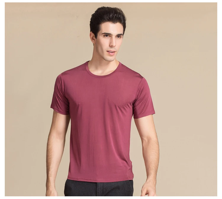 SuyaDream Men T shirt 100%Natural Silk O neck Short Sleeved Chic Solid Tee 2026 New Spring Summer Top White