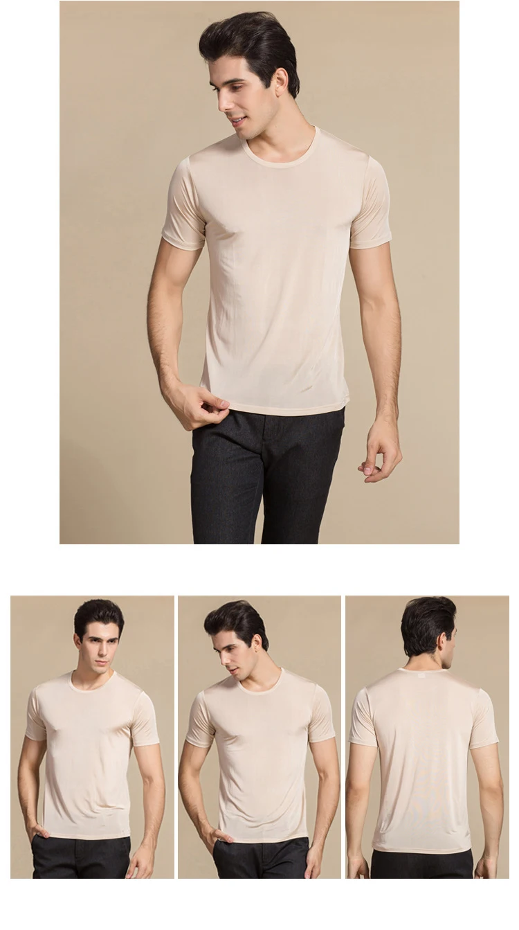 SuyaDream Men T shirt 100%Natural Silk O neck Short Sleeved Chic Solid Tee 2026 New Spring Summer Top White