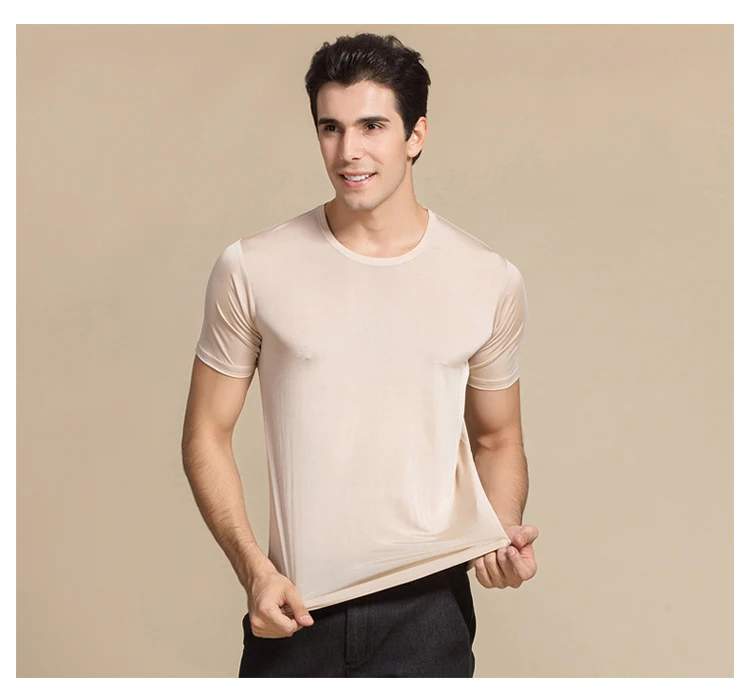 SuyaDream Men T shirt 100%Natural Silk O neck Short Sleeved Chic Solid Tee 2026 New Spring Summer Top White