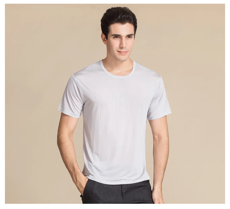 SuyaDream Men T shirt 100%Natural Silk O neck Short Sleeved Chic Solid Tee 2026 New Spring Summer Top White