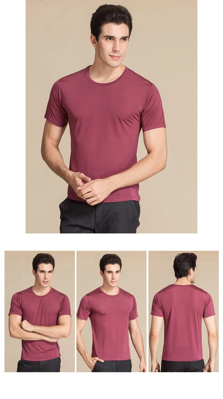 SuyaDream Men T shirt 100%Natural Silk O neck Short Sleeved Chic Solid Tee 2026 New Spring Summer Top White