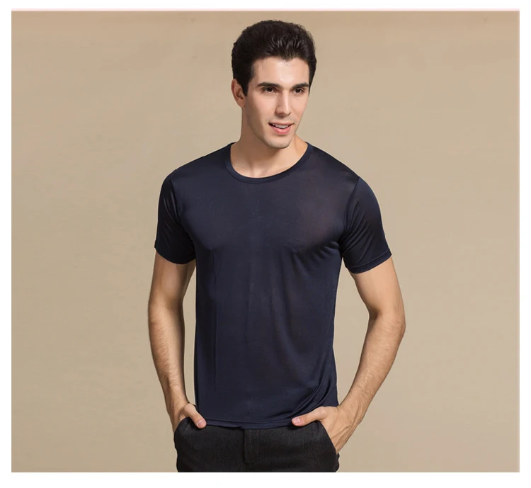 SuyaDream Men T shirt 100%Natural Silk O neck Short Sleeved Chic Solid Tee 2026 New Spring Summer Top White