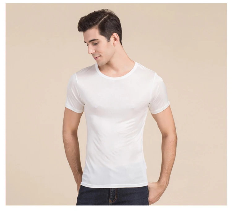SuyaDream Men T shirt 100%Natural Silk O neck Short Sleeved Chic Solid Tee 2026 New Spring Summer Top White