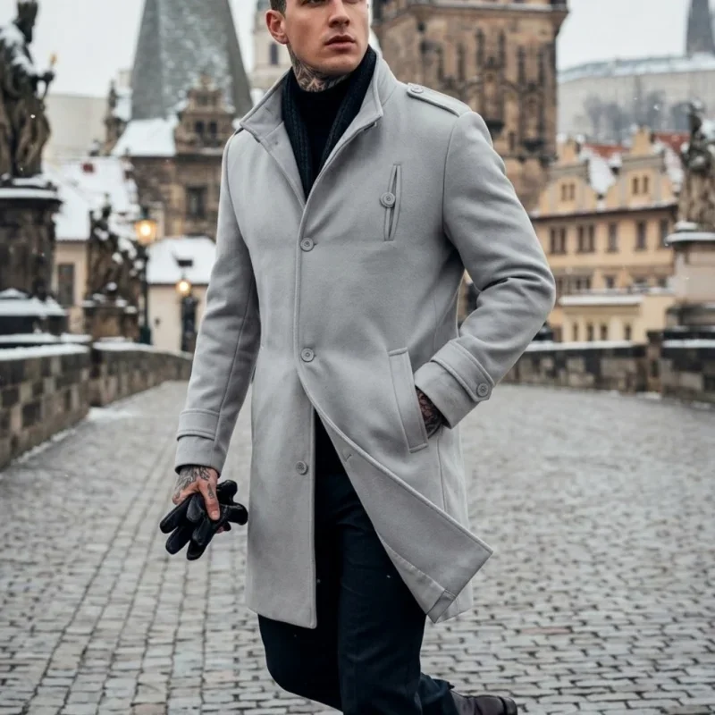 New Winter Men's Epauletted Trench Coat Business Casual Long Jacket Blazer-Style Commuter-Friendly Daily Outerwear [Modern Fit]
