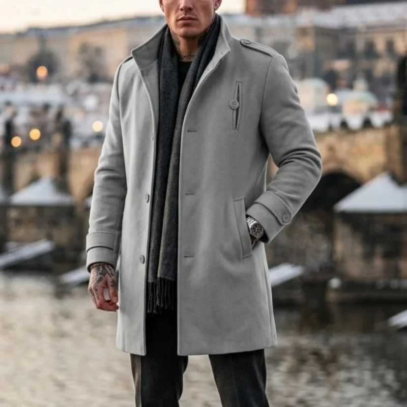 New Winter Men's Epauletted Trench Coat Business Casual Long Jacket Blazer-Style Commuter-Friendly Daily Outerwear [Modern Fit]