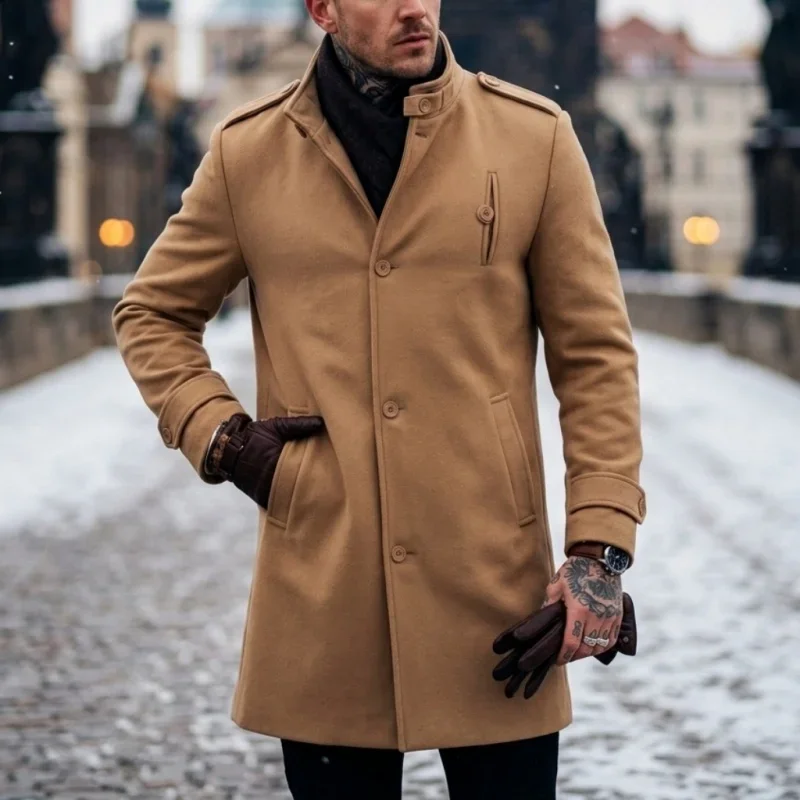 New Winter Men's Epauletted Trench Coat Business Casual Long Jacket Blazer-Style Commuter-Friendly Daily Outerwear [Modern Fit]