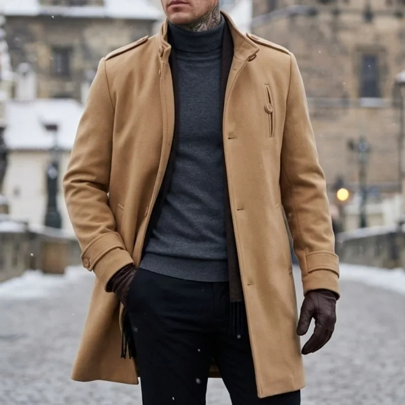 New Winter Men's Epauletted Trench Coat Business Casual Long Jacket Blazer-Style Commuter-Friendly Daily Outerwear [Modern Fit]