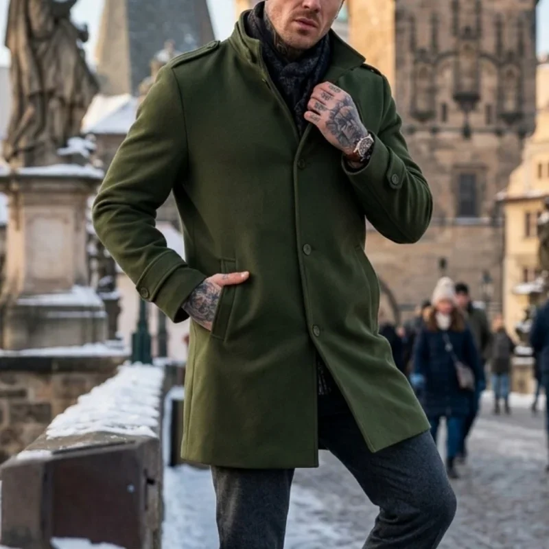 New Winter Men's Epauletted Trench Coat Business Casual Long Jacket Blazer-Style Commuter-Friendly Daily Outerwear [Modern Fit]