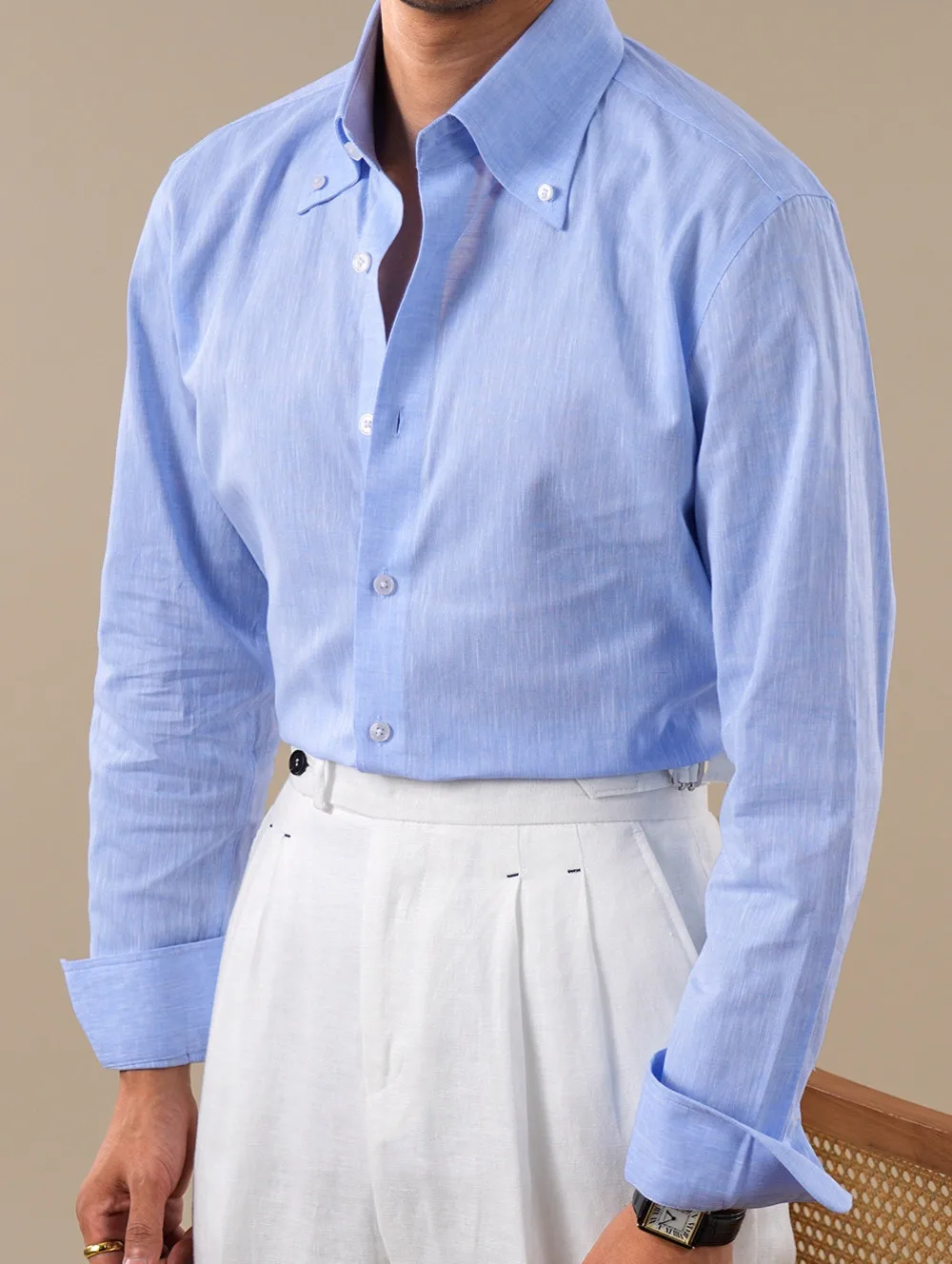 Summer Linen Blend Shirt For Men Large Pointed Collar Casual Top Quality Business Breathable Mens Shirts Commuting Professional