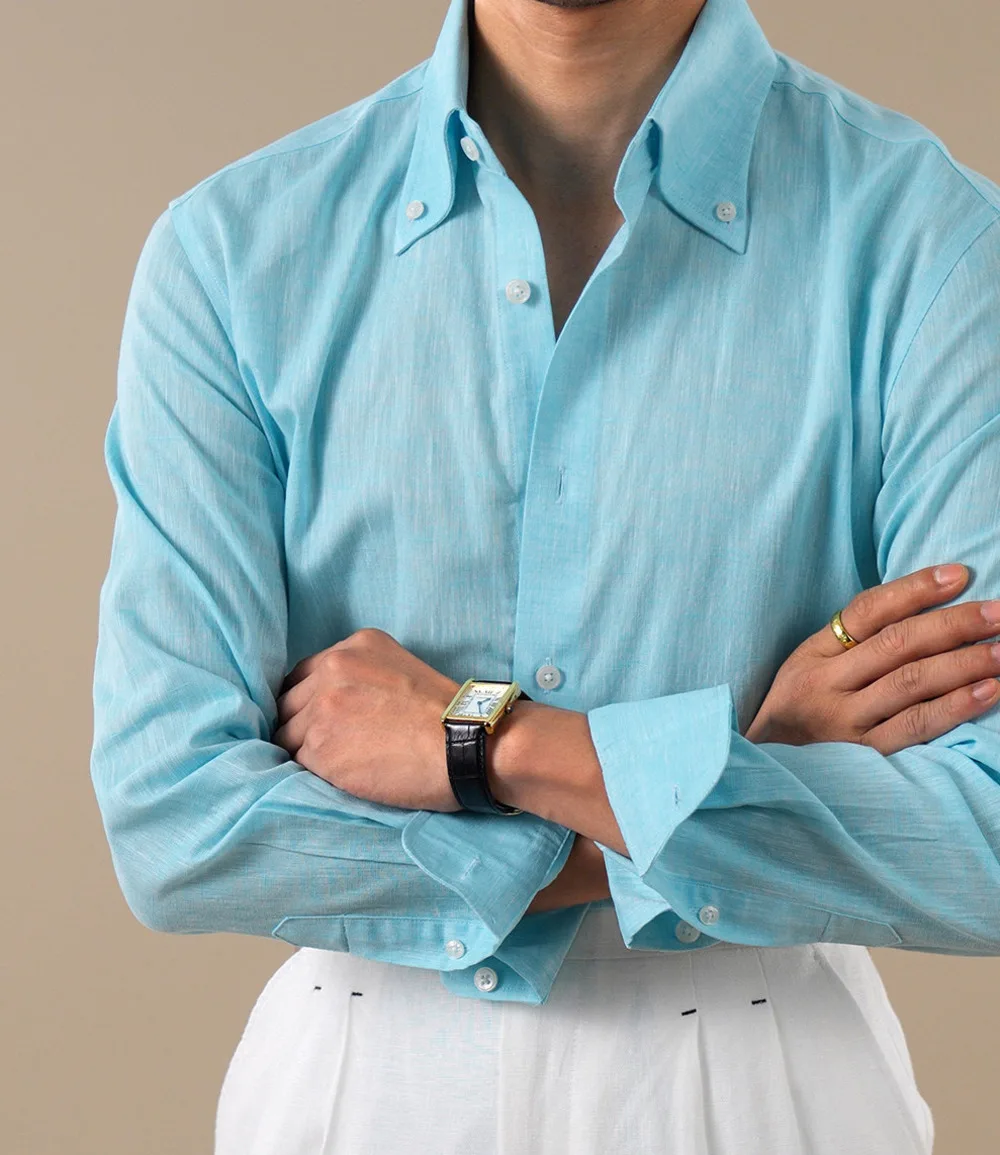 Summer Linen Blend Shirt For Men Large Pointed Collar Casual Top Quality Business Breathable Mens Shirts Commuting Professional