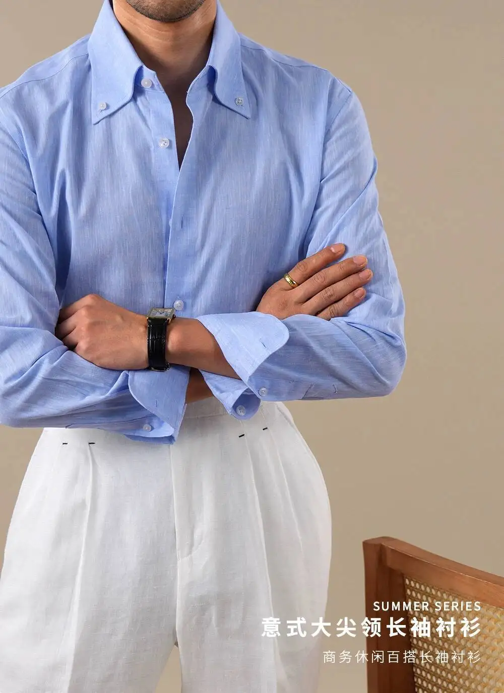 Summer Linen Blend Shirt For Men Large Pointed Collar Casual Top Quality Business Breathable Mens Shirts Commuting Professional