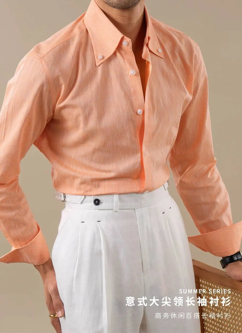 Summer Linen Blend Shirt For Men Large Pointed Collar Casual Top Quality Business Breathable Mens Shirts Commuting Professional