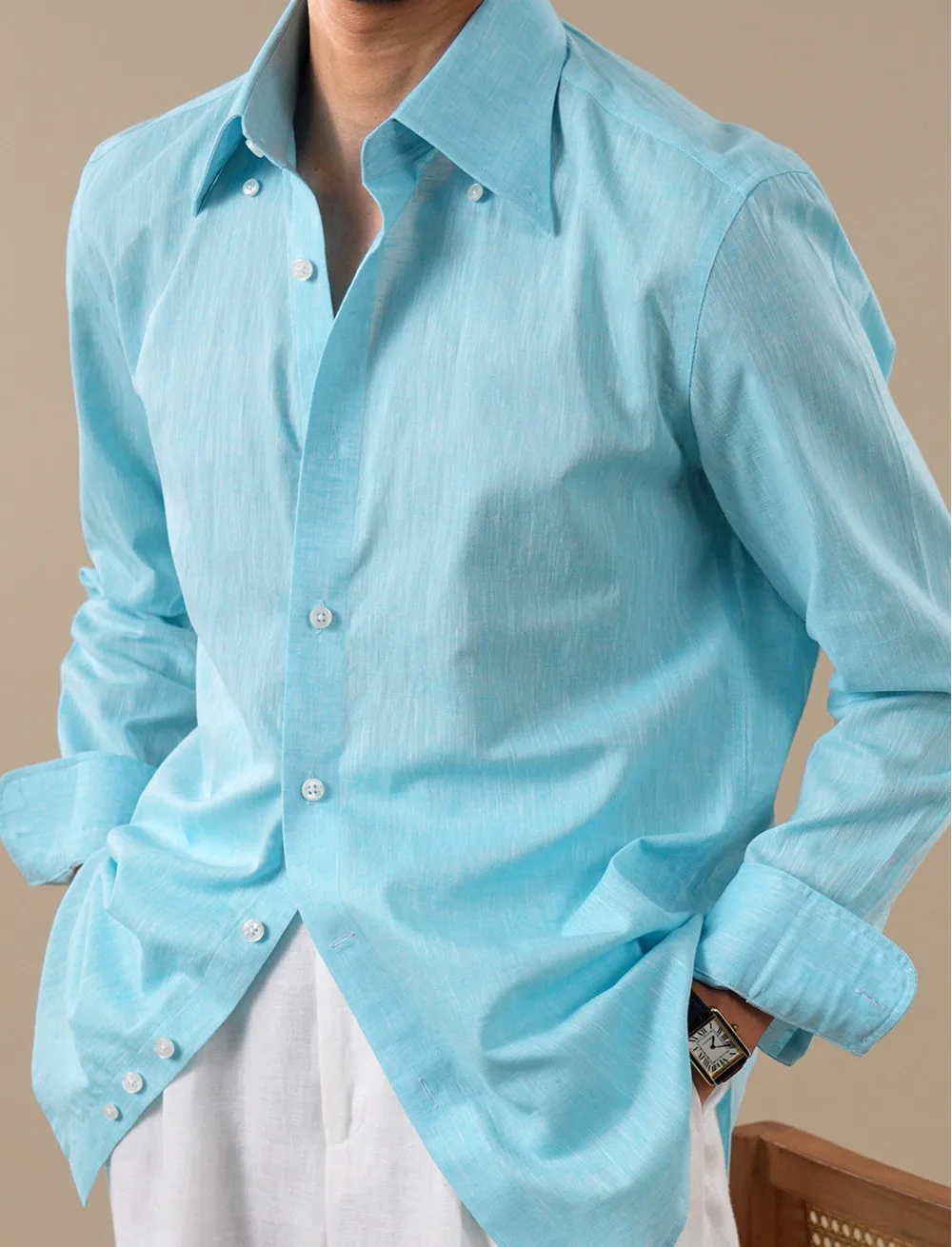 Summer Linen Blend Shirt For Men Large Pointed Collar Casual Top Quality Business Breathable Mens Shirts Commuting Professional