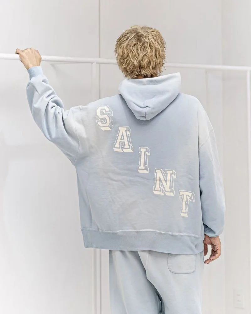 SAINT Vintage Printed Hoodie Coat Blue Red Premium Quality Winter Hip Hop Loose Casual Cotton Hooded Outerwear for Men Women