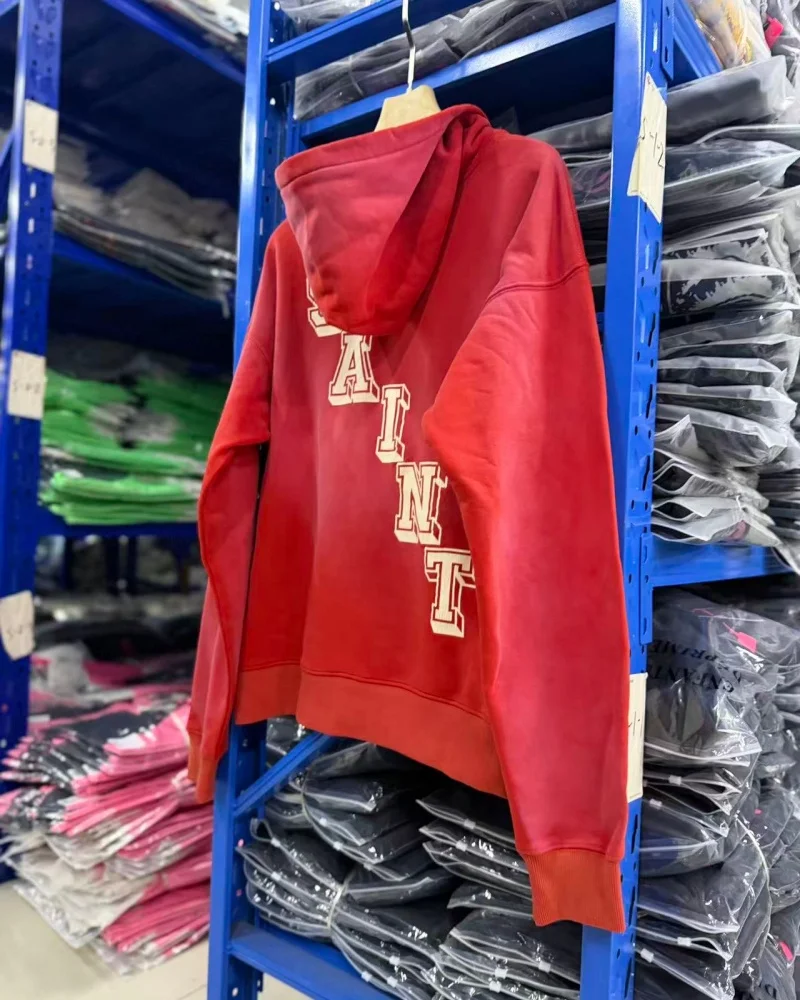 SAINT Vintage Printed Hoodie Coat Blue Red Premium Quality Winter Hip Hop Loose Casual Cotton Hooded Outerwear for Men Women