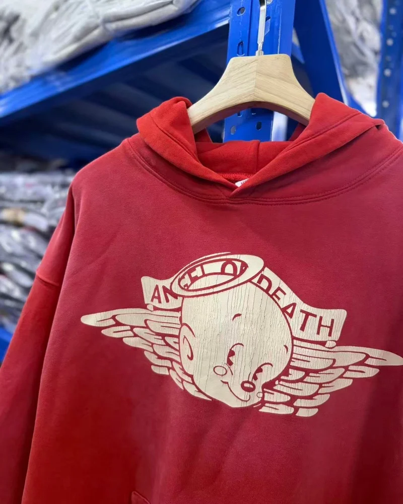 SAINT Vintage Printed Hoodie Coat Blue Red Premium Quality Winter Hip Hop Loose Casual Cotton Hooded Outerwear for Men Women