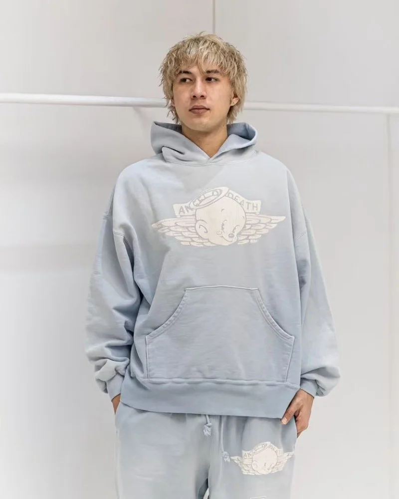 SAINT Vintage Printed Hoodie Coat Blue Red Premium Quality Winter Hip Hop Loose Casual Cotton Hooded Outerwear for Men Women