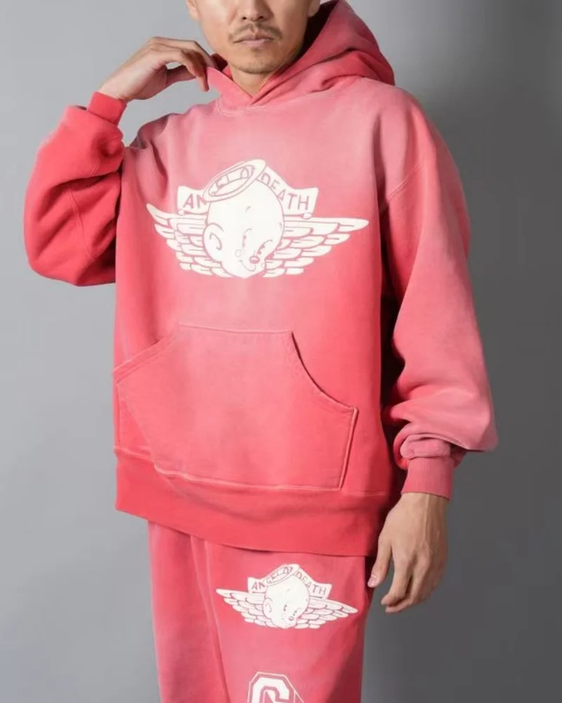 SAINT Vintage Printed Hoodie Coat Blue Red Premium Quality Winter Hip Hop Loose Casual Cotton Hooded Outerwear for Men Women