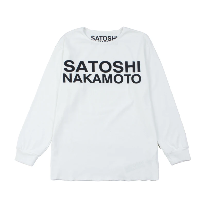 Satoshi Nakamoto T-shirt Long Sleeve Men's Women's Street Ripped Loose Washed Hip Hop Letter Print Tshirts 2 Pieces Wear