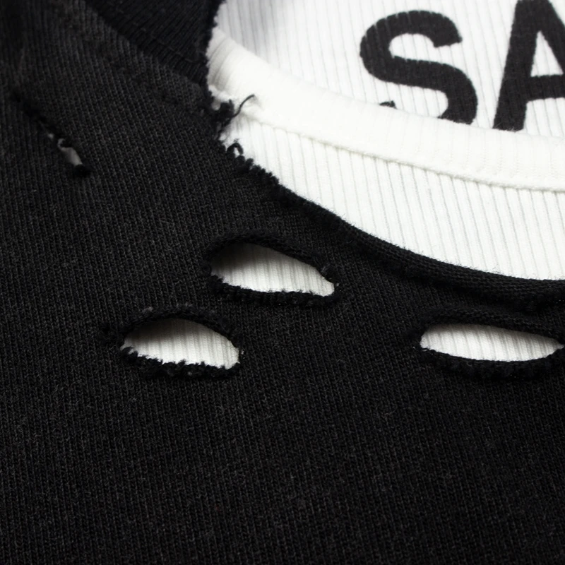Satoshi Nakamoto T-shirt Long Sleeve Men's Women's Street Ripped Loose Washed Hip Hop Letter Print Tshirts 2 Pieces Wear
