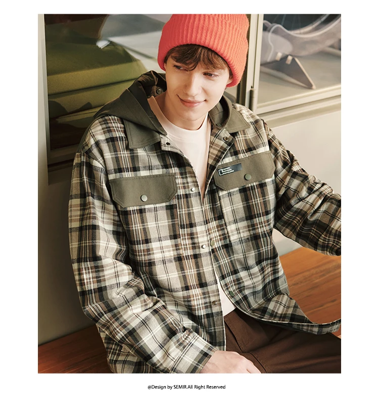 Semir Men Jacket Plaid 2026 Detachable Hooded Outdoor Urban Casual Everyday Style Soft Comfortable Daily Wear Trendy