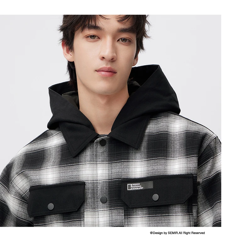 Semir Men Jacket Plaid 2026 Detachable Hooded Outdoor Urban Casual Everyday Style Soft Comfortable Daily Wear Trendy