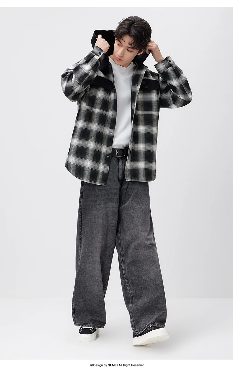 Semir Men Jacket Plaid 2026 Detachable Hooded Outdoor Urban Casual Everyday Style Soft Comfortable Daily Wear Trendy