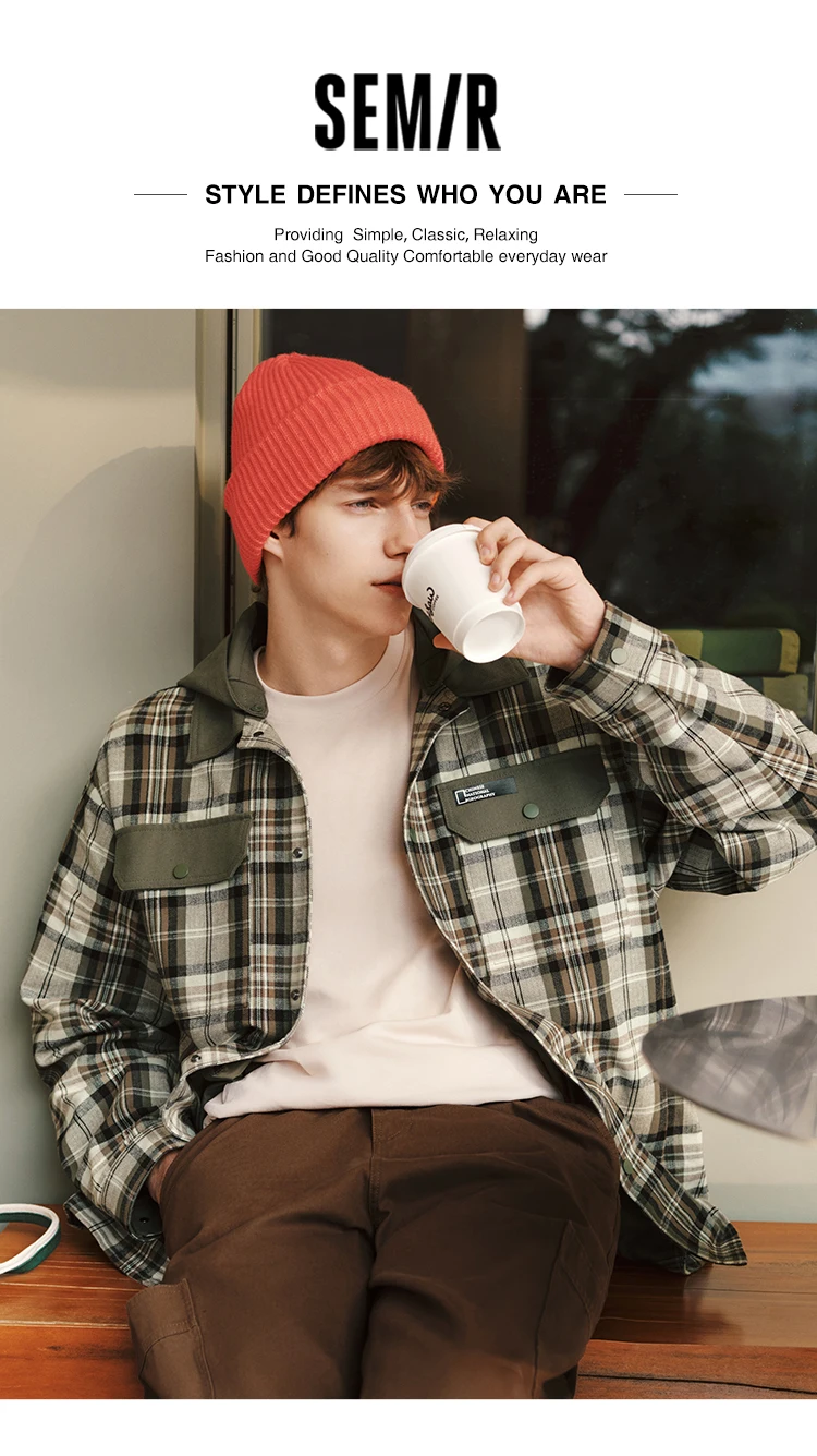 Semir Men Jacket Plaid 2026 Detachable Hooded Outdoor Urban Casual Everyday Style Soft Comfortable Daily Wear Trendy