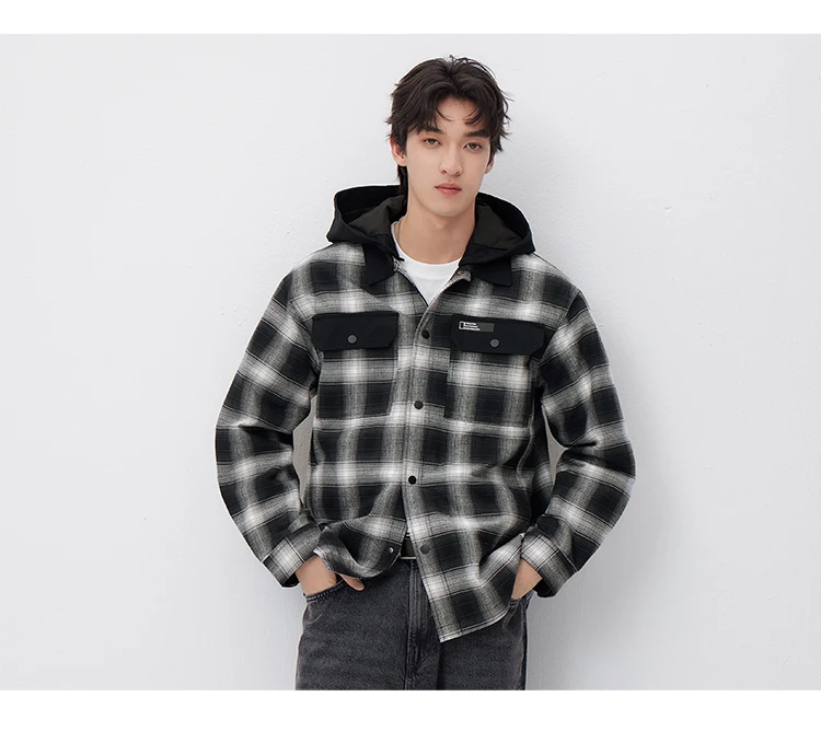 Semir Men Jacket Plaid 2026 Detachable Hooded Outdoor Urban Casual Everyday Style Soft Comfortable Daily Wear Trendy
