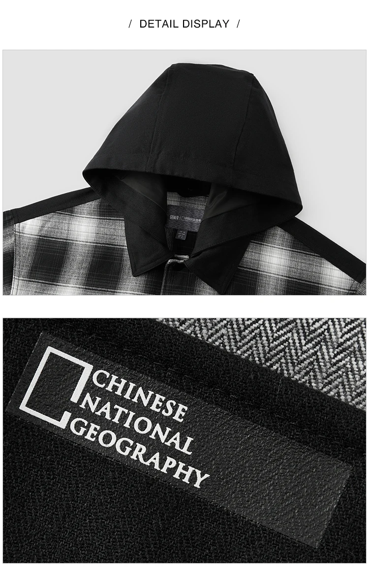 Semir Men Jacket Plaid 2026 Detachable Hooded Outdoor Urban Casual Everyday Style Soft Comfortable Daily Wear Trendy