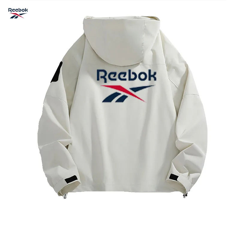 Reebok Men's Hooded Jacket, Black Waterproof Sliding Windproof Coat, Multi-Zip Design Camping Loose-Fitting Softshell Hiking Jac