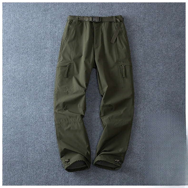 Men Fleece Lined Cargo Pants Winter Outdoor Loose Straight Softshell Hiking Pants Autumn Winter Thick Windproof Snow Trousers