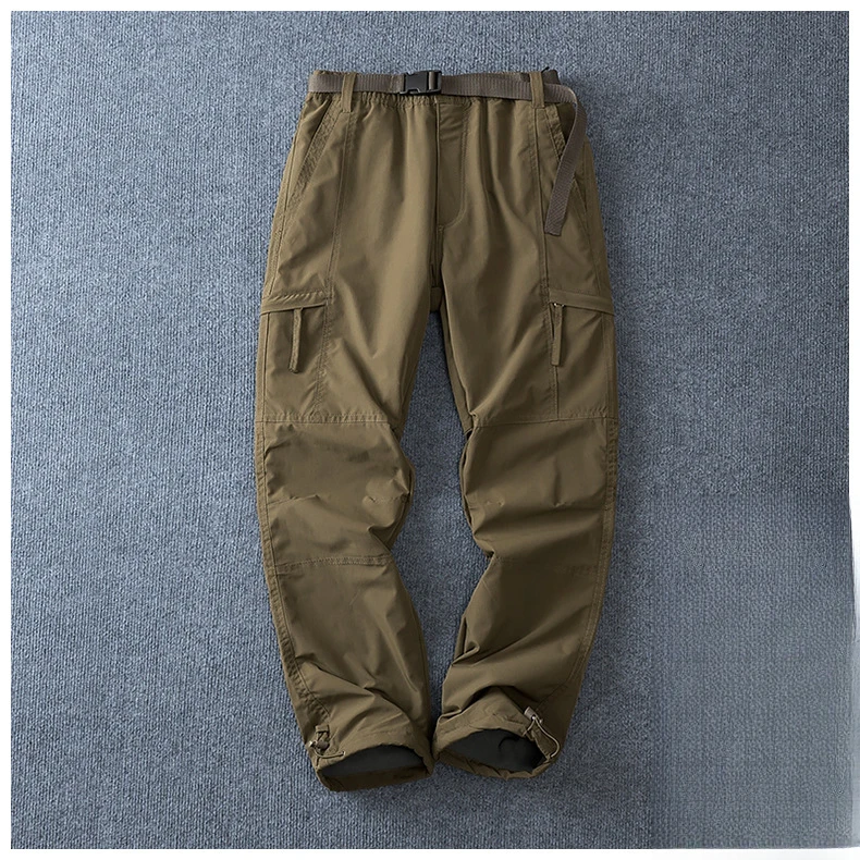 Men Fleece Lined Cargo Pants Winter Outdoor Loose Straight Softshell Hiking Pants Autumn Winter Thick Windproof Snow Trousers