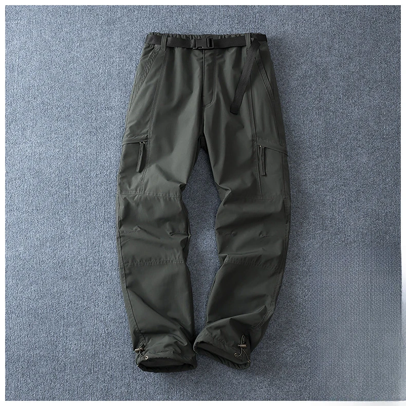 Men Fleece Lined Cargo Pants Winter Outdoor Loose Straight Softshell Hiking Pants Autumn Winter Thick Windproof Snow Trousers