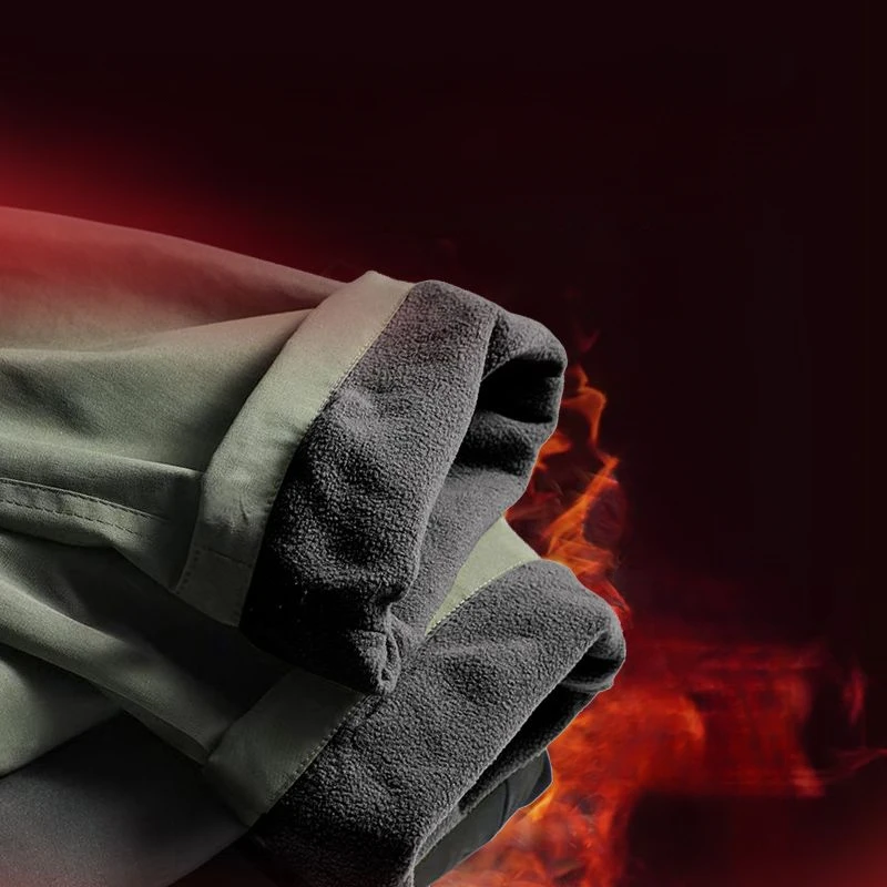 Men Fleece Lined Cargo Pants Winter Outdoor Loose Straight Softshell Hiking Pants Autumn Winter Thick Windproof Snow Trousers