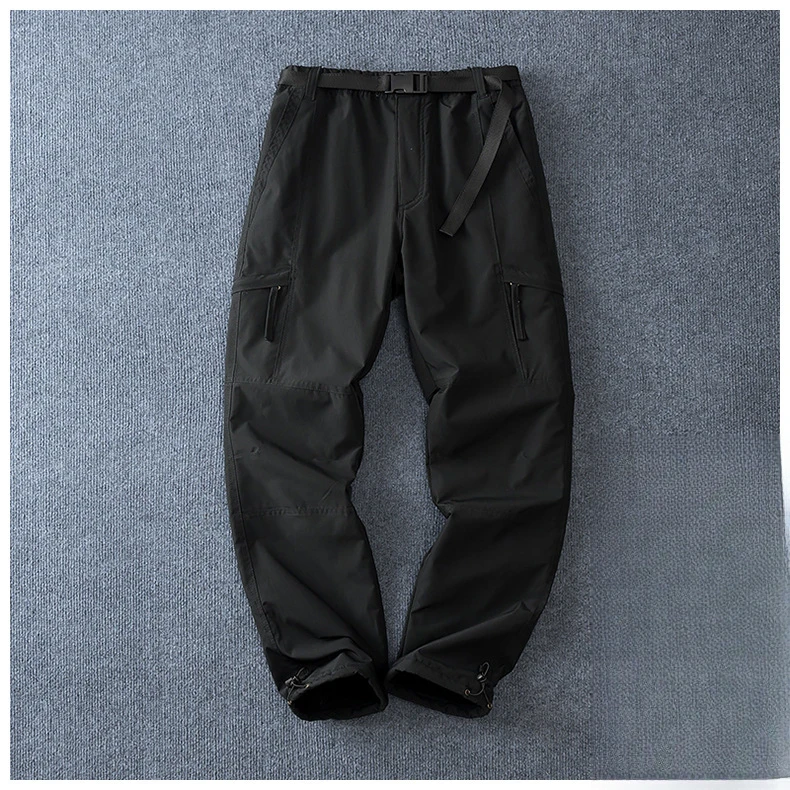 Men Fleece Lined Cargo Pants Winter Outdoor Loose Straight Softshell Hiking Pants Autumn Winter Thick Windproof Snow Trousers